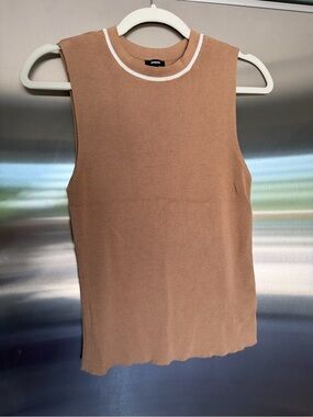Express Brown Sleeveless Knit Tank with White Trim